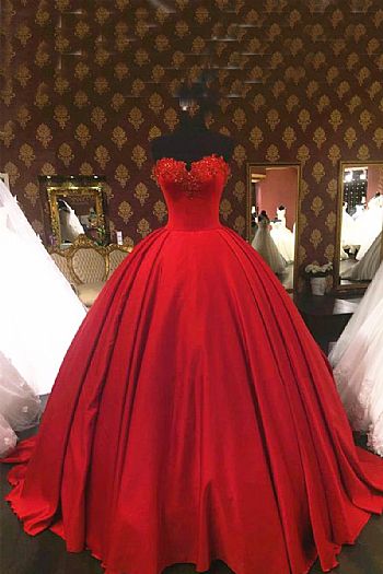 Sweetheart Red Ball Gown Prom Dress Evening Wear